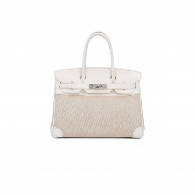 HERMES BIRKIN 35 COWHIDE WHITE CANVAS SILVER BUCKLE BAG 10080269 (35*24*18cm)